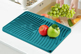 Silicone Dish Drying Mat for Kitchen Counter with Built-in Drain