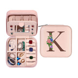 Initial Letter Travel Jewelry Box Jewelry Organizer Case with Mirror