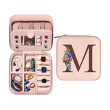 Initial Letter Travel Jewelry Box Jewelry Organizer Case with Mirror