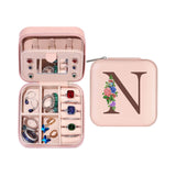 Initial Letter Travel Jewelry Box Jewelry Organizer Case with Mirror