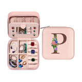 Initial Letter Travel Jewelry Box Jewelry Organizer Case with Mirror