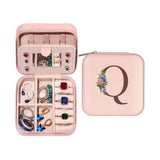 Initial Letter Travel Jewelry Box Jewelry Organizer Case with Mirror