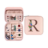 Initial Letter Travel Jewelry Box Jewelry Organizer Case with Mirror