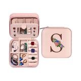 Initial Letter Travel Jewelry Box Jewelry Organizer Case with Mirror