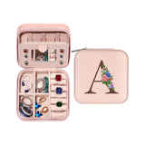 Initial Letter Travel Jewelry Box Jewelry Organizer Case with Mirror