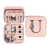 Initial Letter Travel Jewelry Box Jewelry Organizer Case with Mirror