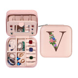 Initial Letter Travel Jewelry Box Jewelry Organizer Case with Mirror
