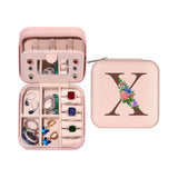 Initial Letter Travel Jewelry Box Jewelry Organizer Case with Mirror