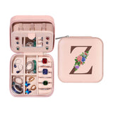 Initial Letter Travel Jewelry Box Jewelry Organizer Case with Mirror