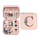 Initial Letter Travel Jewelry Box Jewelry Organizer Case with Mirror
