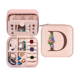 Initial Letter Travel Jewelry Box Jewelry Organizer Case with Mirror
