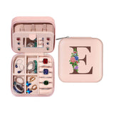 Initial Letter Travel Jewelry Box Jewelry Organizer Case with Mirror