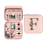 Initial Letter Travel Jewelry Box Jewelry Organizer Case with Mirror