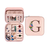 Initial Letter Travel Jewelry Box Jewelry Organizer Case with Mirror