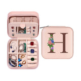 Initial Letter Travel Jewelry Box Jewelry Organizer Case with Mirror