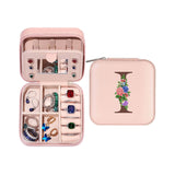 Initial Letter Travel Jewelry Box Jewelry Organizer Case with Mirror