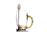Colorful Flower Glass Teacup with Spoon