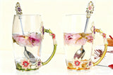 Colorful Flower Glass Teacup with Spoon
