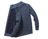 Men's High Neck Knit Sweater Patchwork Cardigan Velvet Coats Front Zip-Up Pocket Warm Winter Casual Overcoat