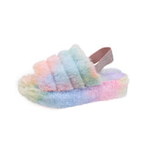 Womens Fluffy Open Toe House Slide Slipper Sandal Spa Bedroom Shoes
