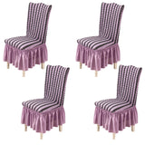 4Pcs Soft Seersucker Fabric Removable Chair Covers with Lace Skirt