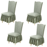 4Pcs Soft Seersucker Fabric Removable Chair Covers with Lace Skirt