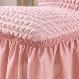 4Pcs Soft Seersucker Fabric Removable Chair Covers with Lace Skirt