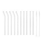 10Pcs Glass Reusable Drinking Straight or Bent Straws Set with Cleanging 2Pcs Brushes