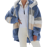 Women's Fleece Hooded Coat Oversized Zipper Long Sleeve Plush Jacket Cardigan Coat