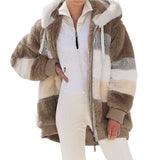 Women's Fleece Hooded Coat Oversized Zipper Long Sleeve Plush Jacket Cardigan Coat