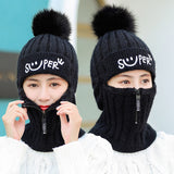 Women's Zipper Knit Beanie Hat Scarf Mask Set