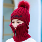 Women's Zipper Knit Beanie Hat Scarf Mask Set