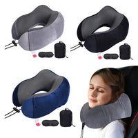 Memory Foam Travel Neck Pillow with Eyemask and Earplugs Set