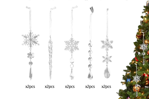 10-Piece Christmas Hanging Ornaments Set Acrylic Snowflake Xmas Tree Decorations