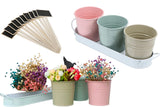 3Pcs Metal Herb Plant Pot with Tray and 10Pcs Mini Chalkboard Wooden Plant Tags Stakes