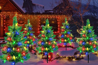 4Pcs Solar Christmas Garden Stake Light Decorative Xmas Tree with 80Pcs Strawberry Light