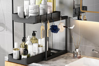 2 Tier Bathroom Cabinet Shelf Organizer Double Sliding Storage Rack with Hook