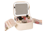 Makeup Bag with LED Lighted Mirror Travel Cosmetic Case with Brush Organizer and Zipper Pouch