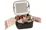 Makeup Bag with LED Lighted Mirror Travel Cosmetic Case with Brush Organizer and Zipper Pouch