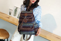 Boho Style Flap Drawstring Backpack Shoulder Bag Outdoor Travel Bag