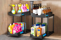 2 Tier Bathroom Cabinet Shelf Organizer Double Sliding Storage Rack with Hook