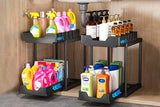 2 Tier Bathroom Cabinet Shelf Organizer Double Sliding Storage Rack with Hook