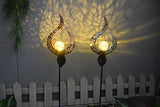 Solar Powered Garden Lights Antique Brass Hollow-Carved Metal Stake Lights