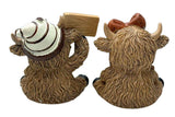 One Pair Cute Highland Cow Coffee Figurines Resin Statues Desk Decor Coffee Bar Accents