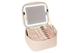 Makeup Bag with LED Lighted Mirror Travel Cosmetic Case with Brush Organizer and Zipper Pouch