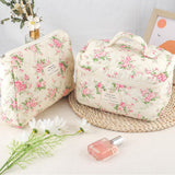 Set of 3Pcs Floral Cotton Cosmetic Bags Toiletry Organizer Bags