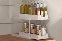2 Tier Bathroom Cabinet Shelf Organizer Double Sliding Storage Rack with Hook