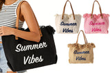 Women's Large Canvas Beach Tote Bag Fringe Shoulder Bag
