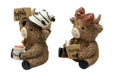 One Pair Cute Highland Cow Coffee Figurines Resin Statues Desk Decor Coffee Bar Accents