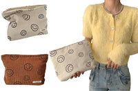 Corduroy Cute Smile Dots Face Makeup Bag
